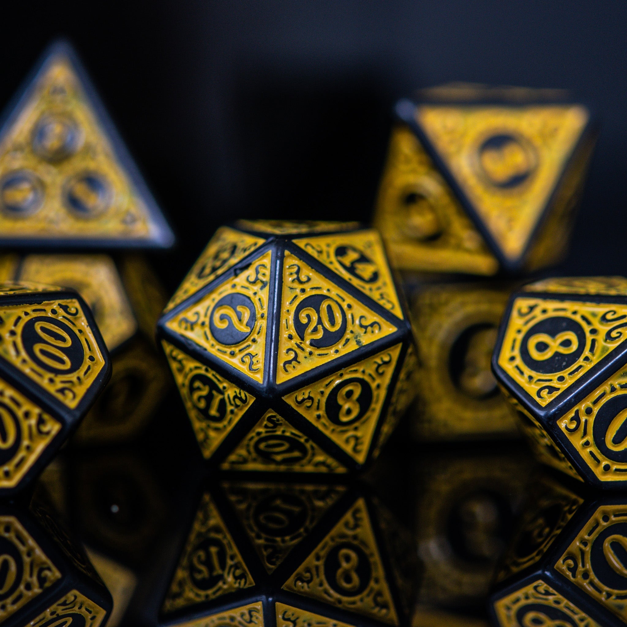 Temple Ruins Yellow Acrylic Dice Set - Misty Mountain Gaming - 2