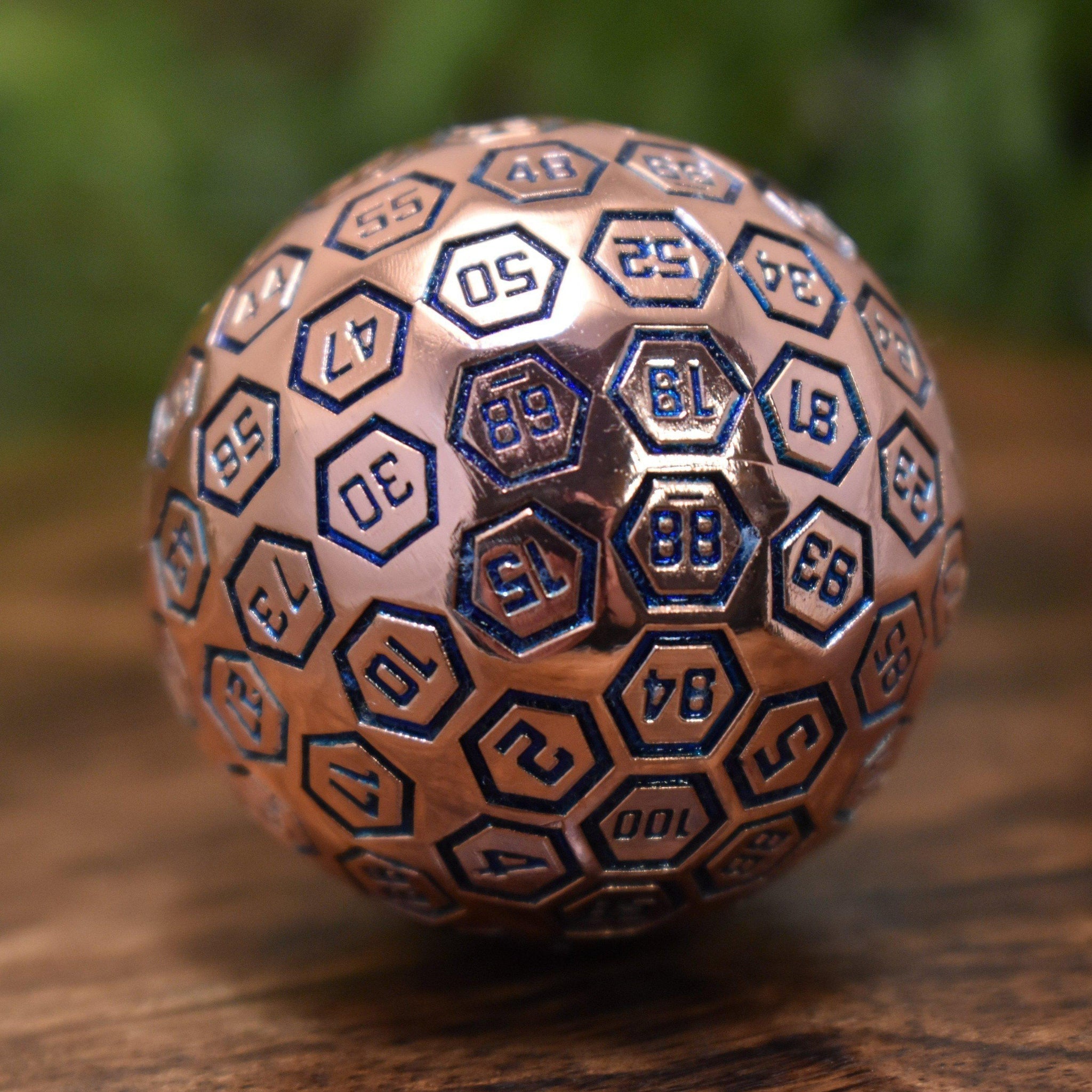 The Orb D100 - Aqua and Bronze Metal Die - Misty Mountain Gaming - 1