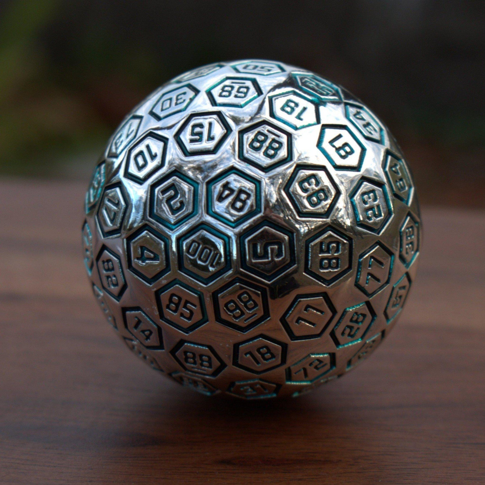 The Orb D100 - Aqua and Silver Metal Die - Misty Mountain Gaming - 6