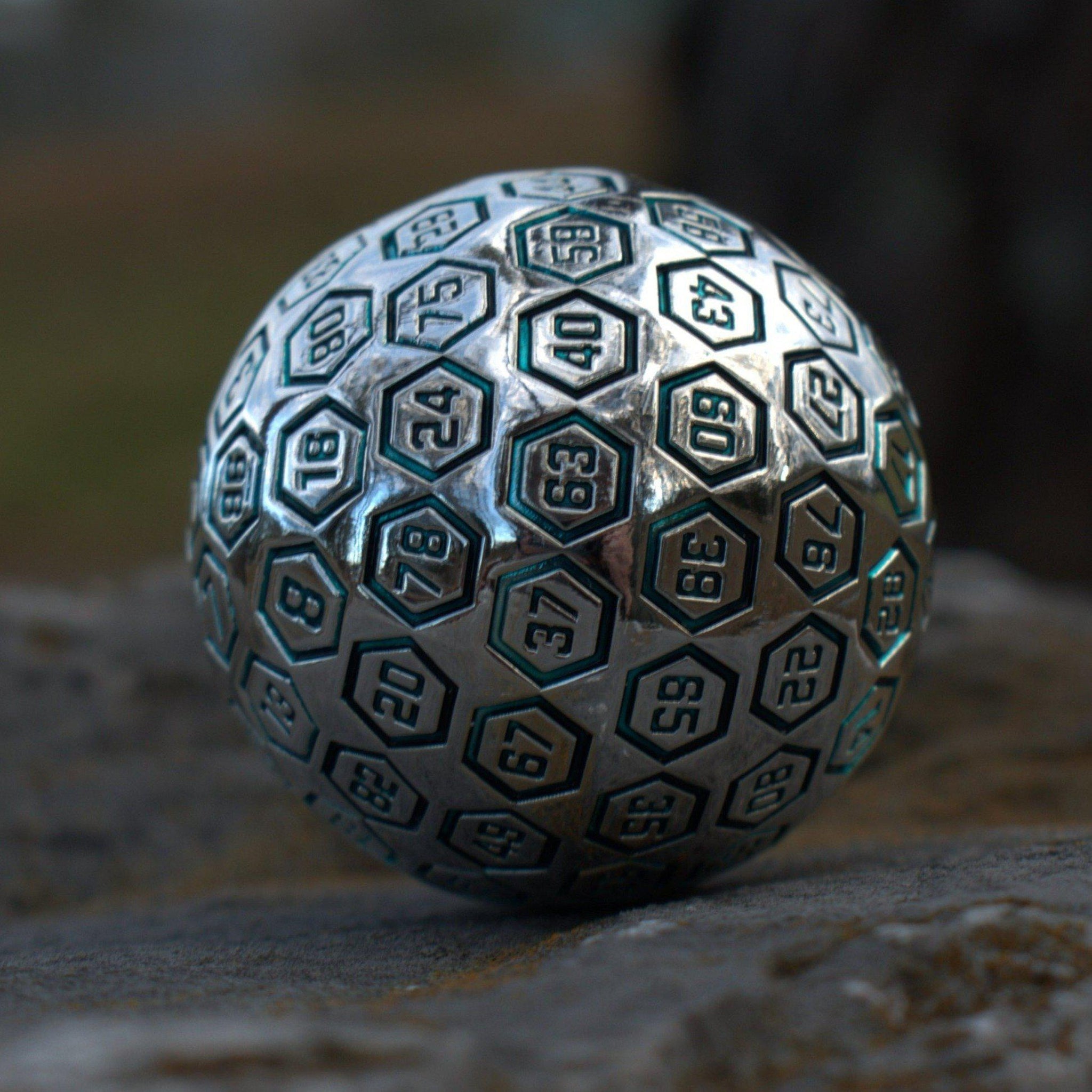 The Orb D100 - Aqua and Silver Metal Die - Misty Mountain Gaming - 5