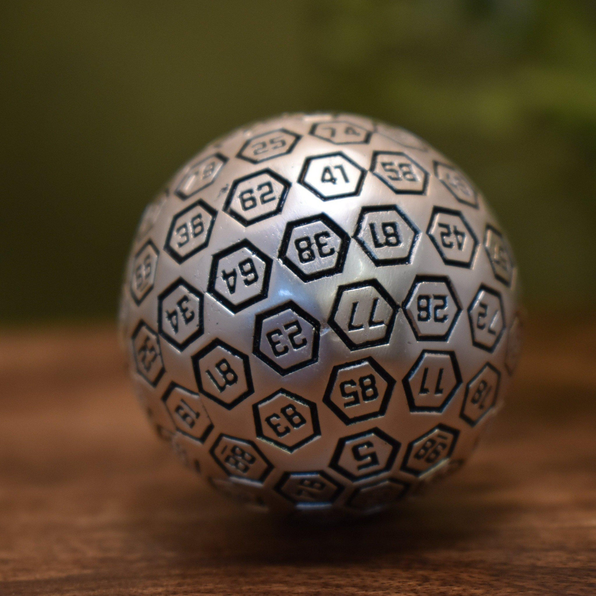 The Orb D100 - Black and Matte Silver Metal Die - Misty Mountain Gaming - 3