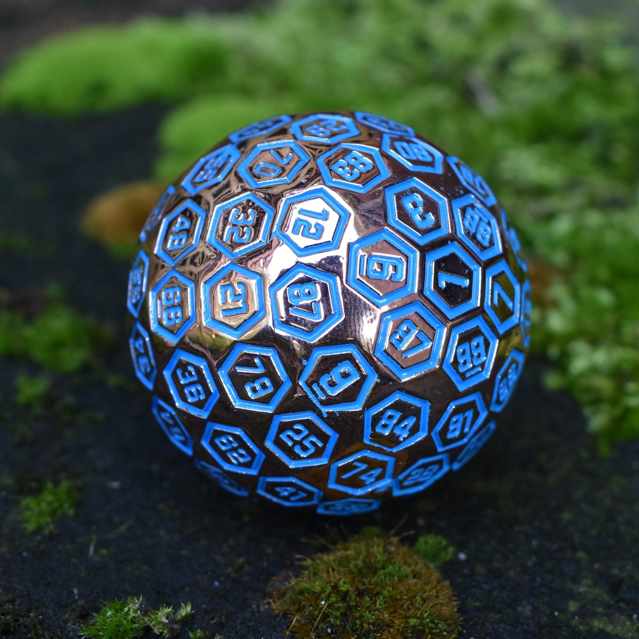 The Orb D100 - Blue and Bronze Metal Die - Misty Mountain Gaming - 1