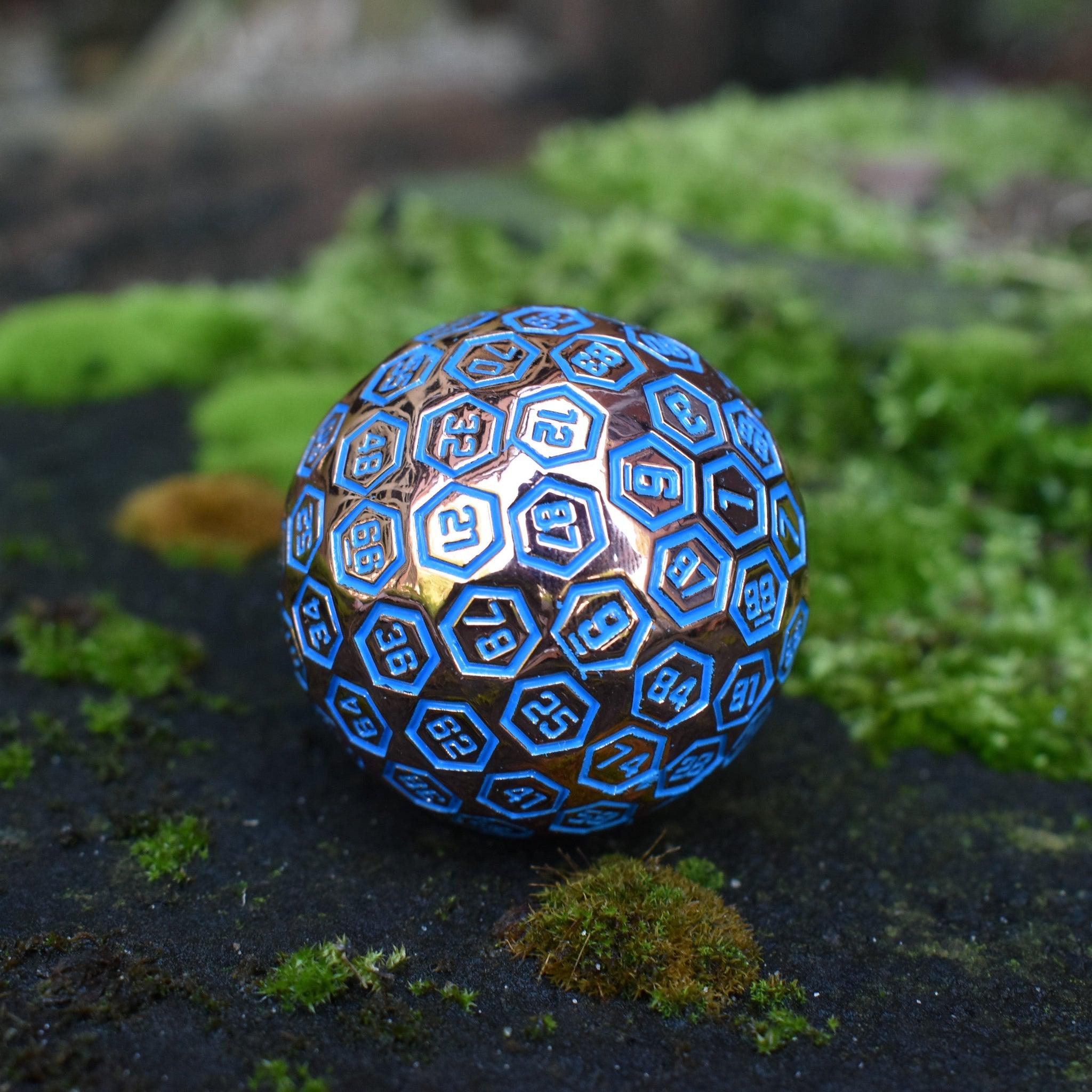 The Orb D100 - Blue and Bronze Metal Die - Misty Mountain Gaming - 2