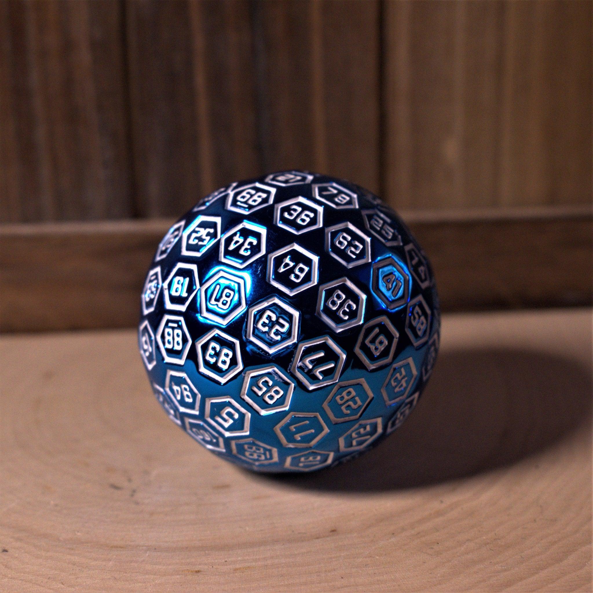 The Orb D100 - Chrome Blue Metal Die - Misty Mountain Gaming - 1