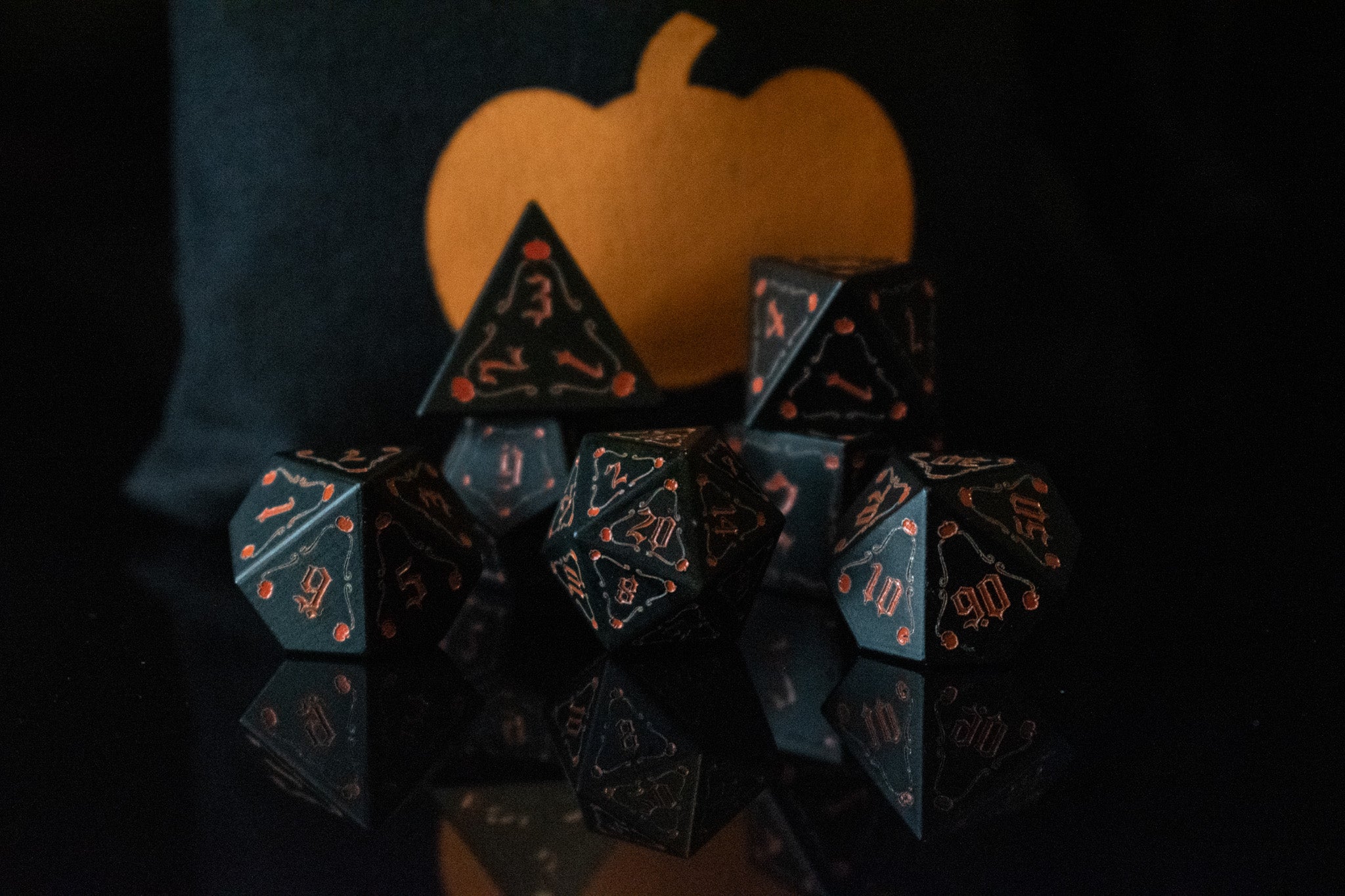 The Pumpkin Aluminum Metal Dice Set - Misty Mountain Gaming - 4