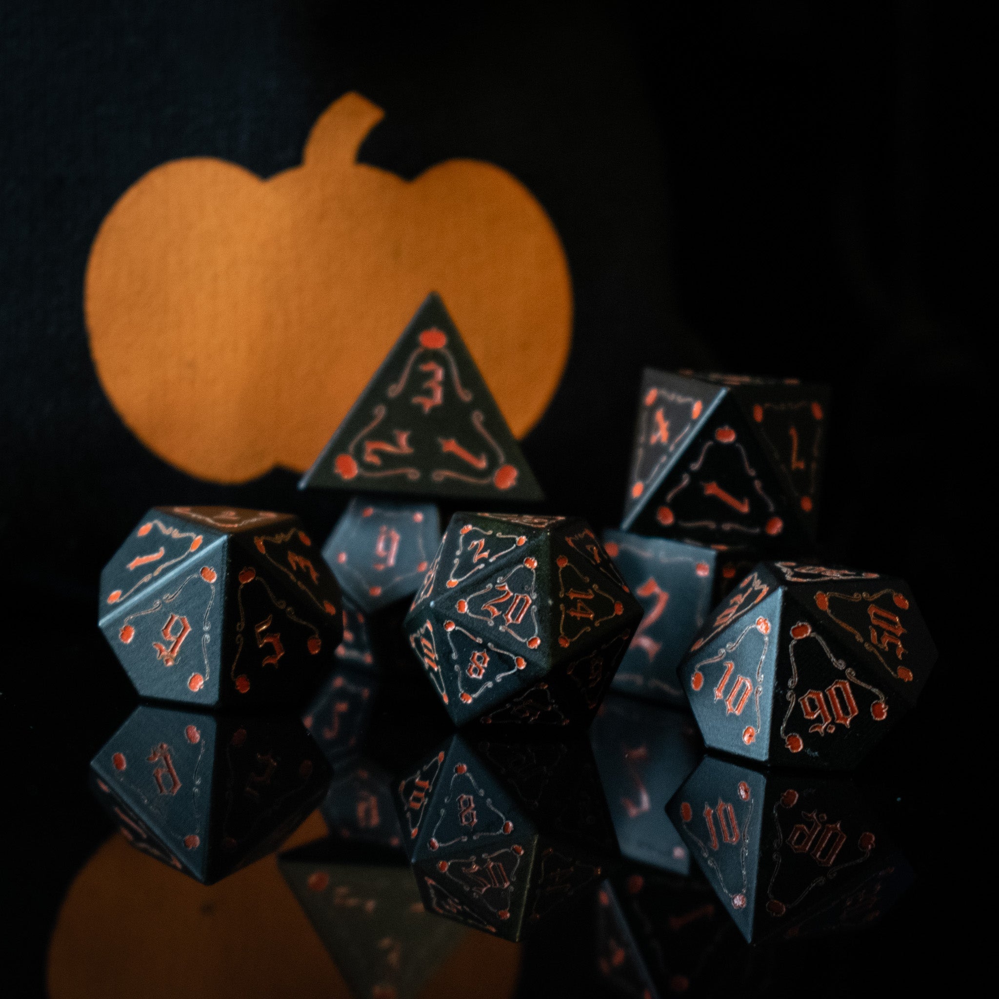 The Pumpkin Aluminum Metal Dice Set - Misty Mountain Gaming - 1