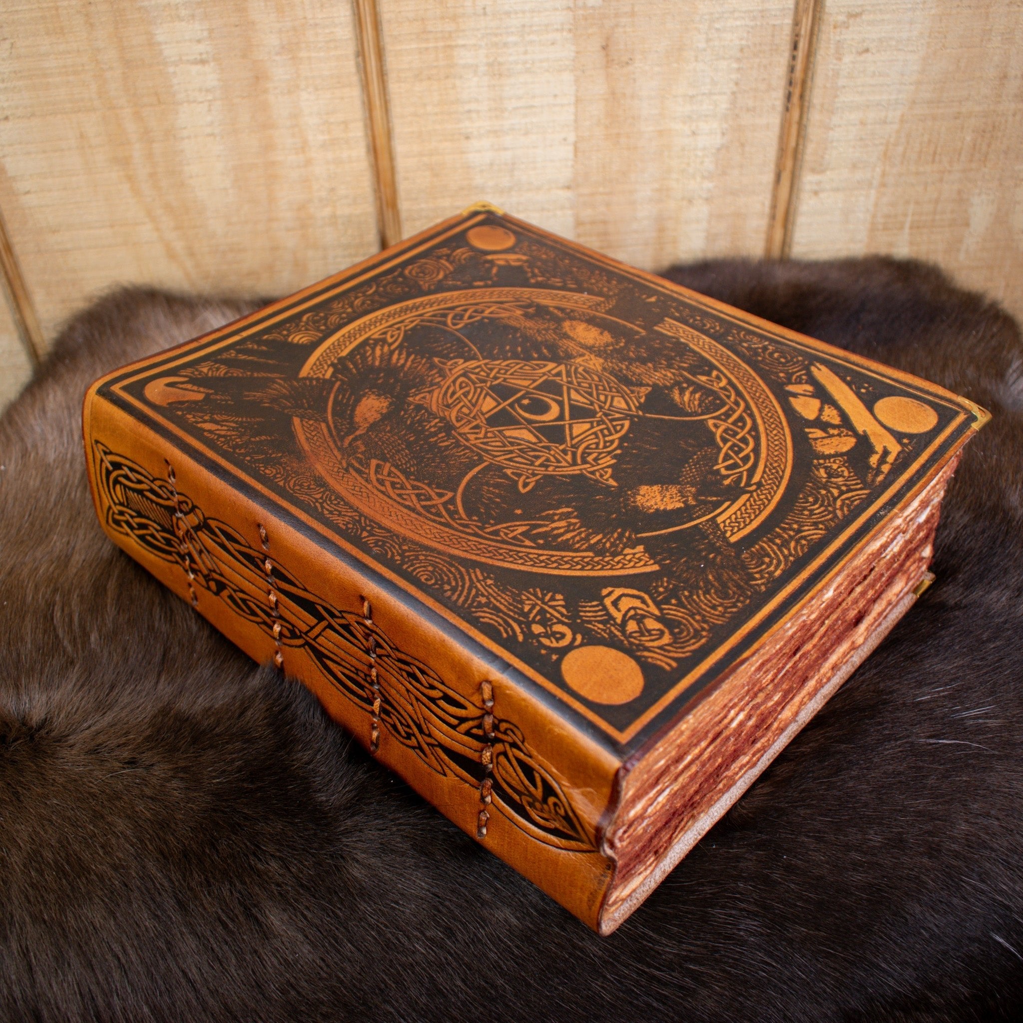 "The Ravens" Tan Spellbook Leather Journal - Misty Mountain Gaming - 5