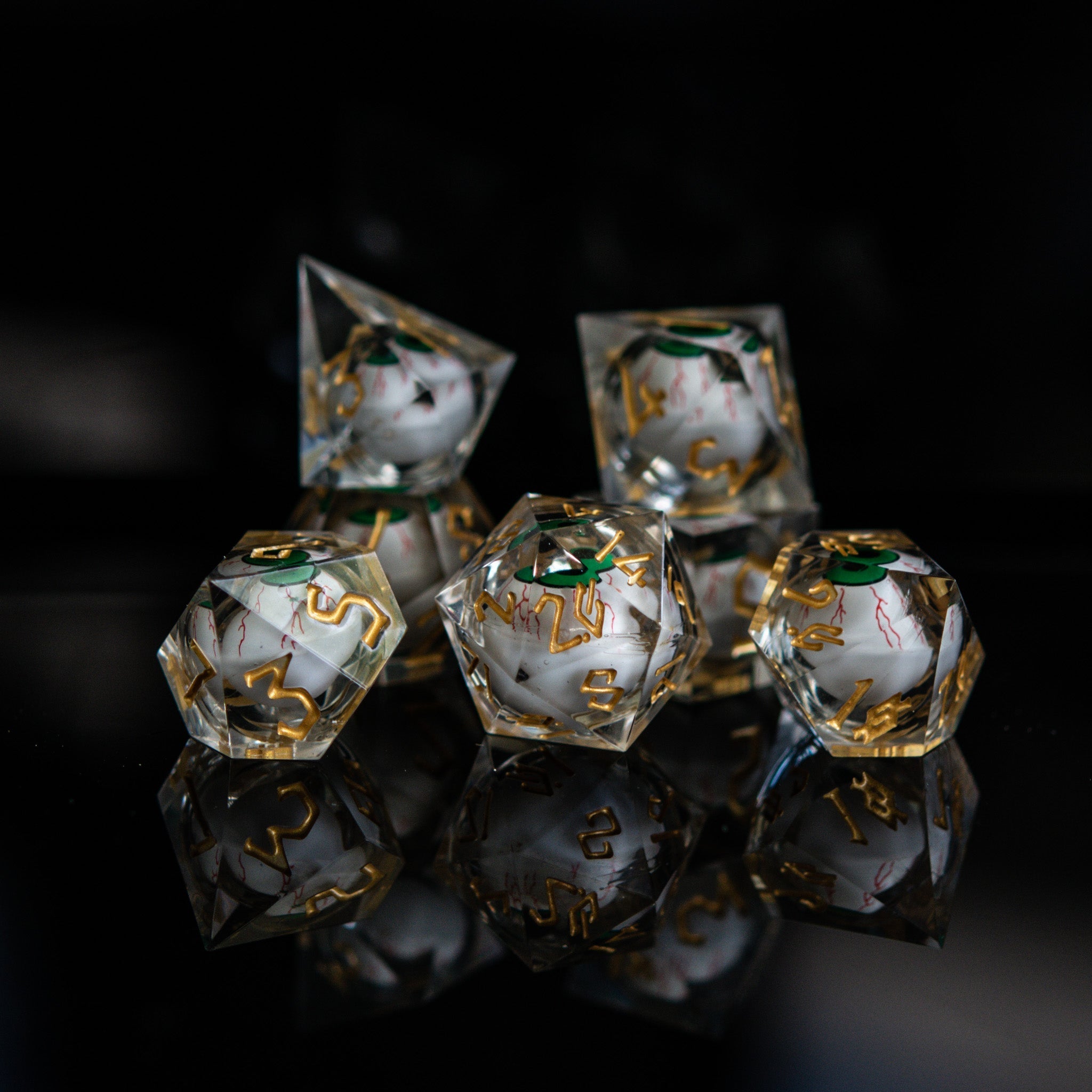 The Watcher: Green - Eyed Liquid Core Dice Set - Misty Mountain Gaming - 2