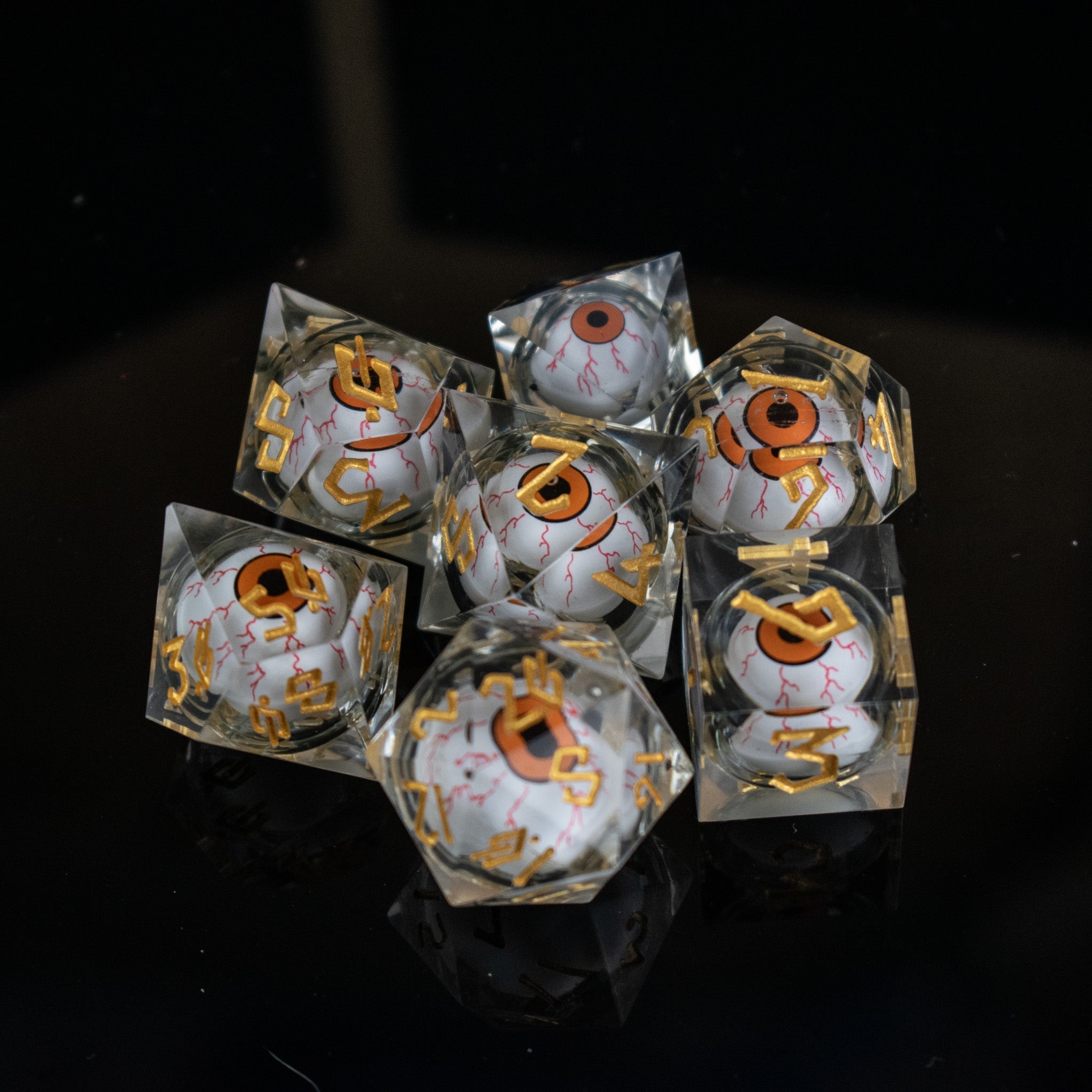 The Watcher: Orange - Eyed Liquid Core Dice Set - Misty Mountain Gaming - 2