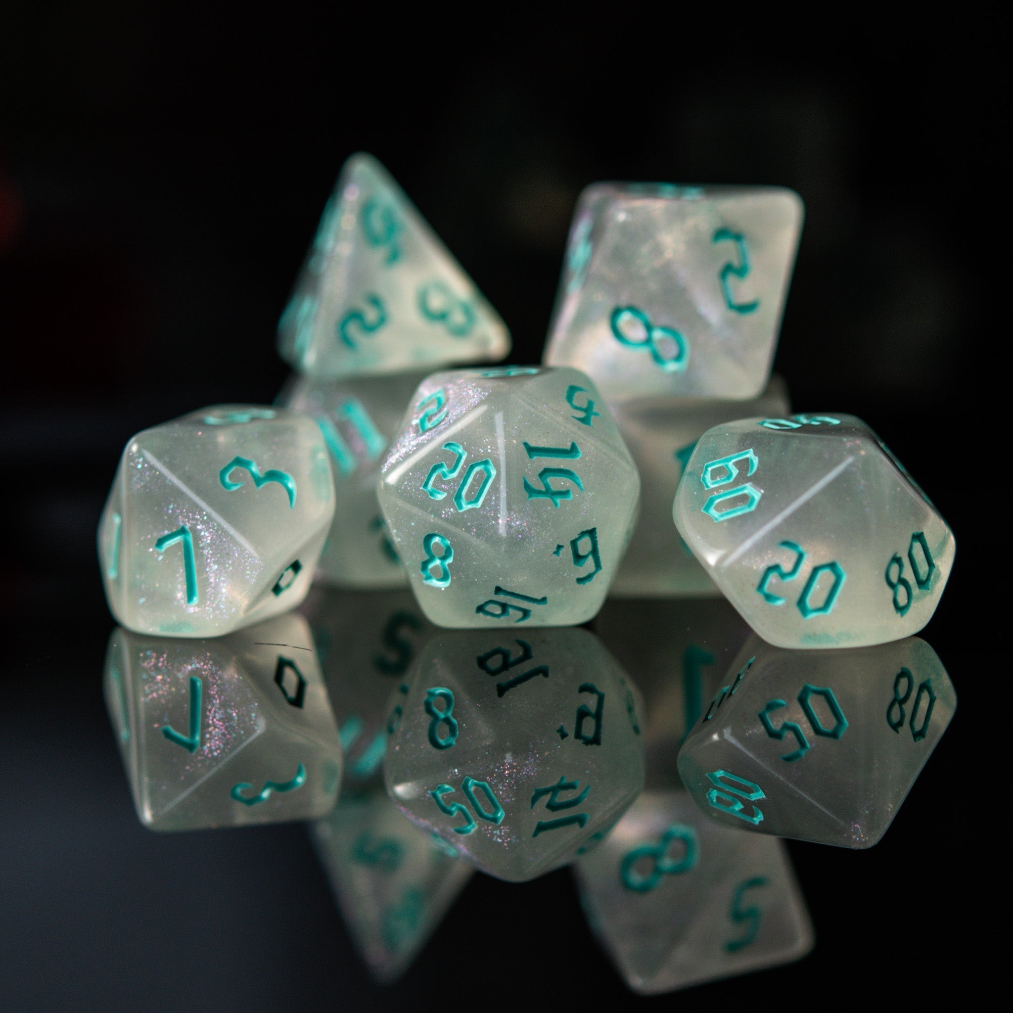 Unicorn Tears (Aqua) Acrylic Dice Set - Misty Mountain Gaming - 1