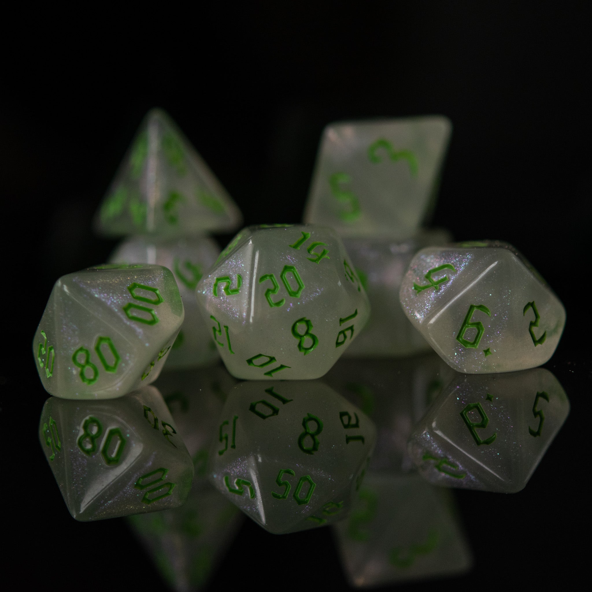 Unicorn Tears (Green) Acrylic Dice Set - Misty Mountain Gaming - 3