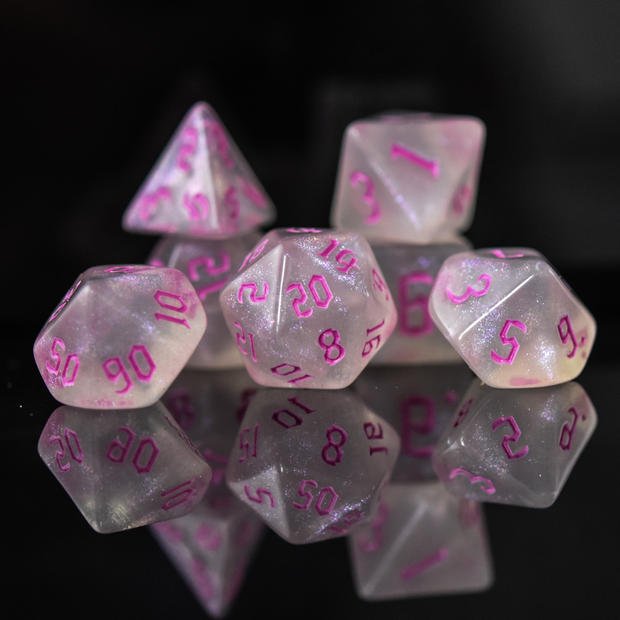 Unicorn Tears (Pink) Acrylic Dice Set - Misty Mountain Gaming - 1