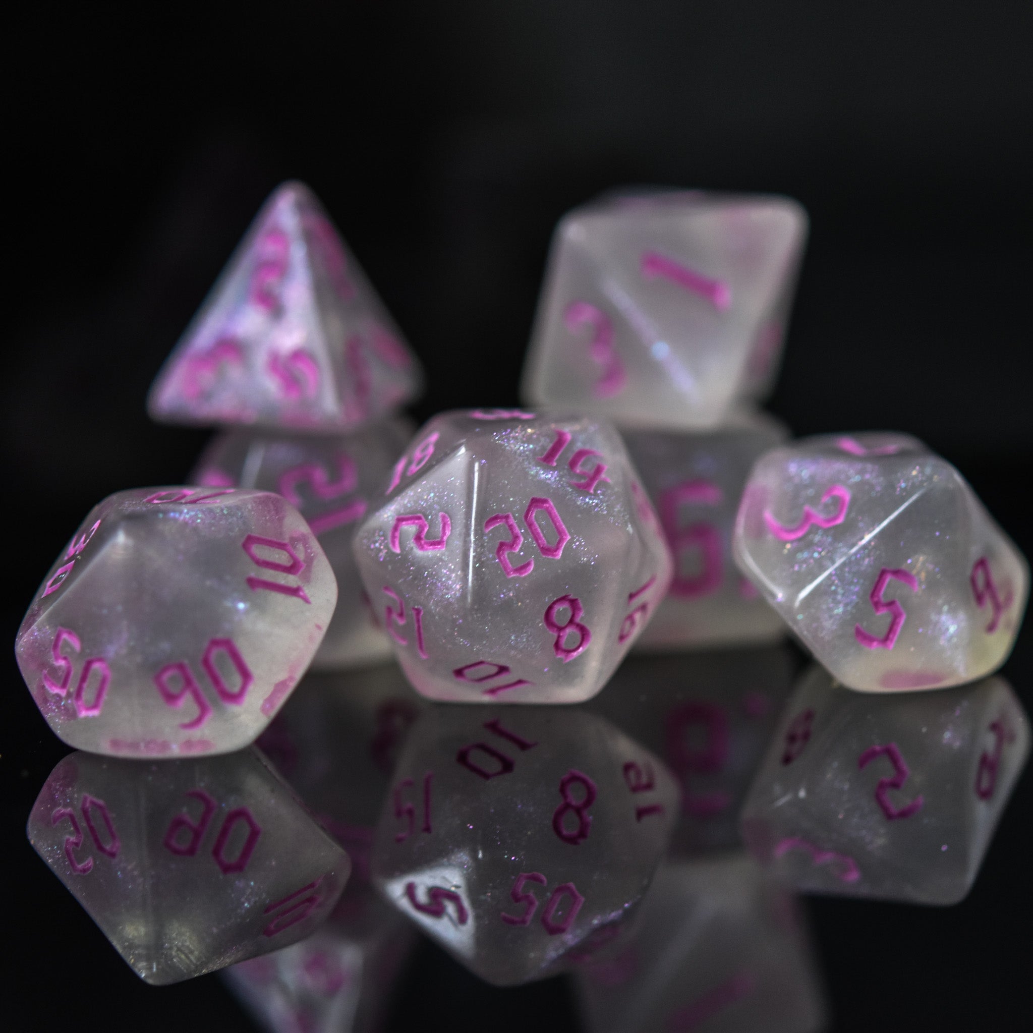 Unicorn Tears (Pink) Acrylic Dice Set - Misty Mountain Gaming - 3