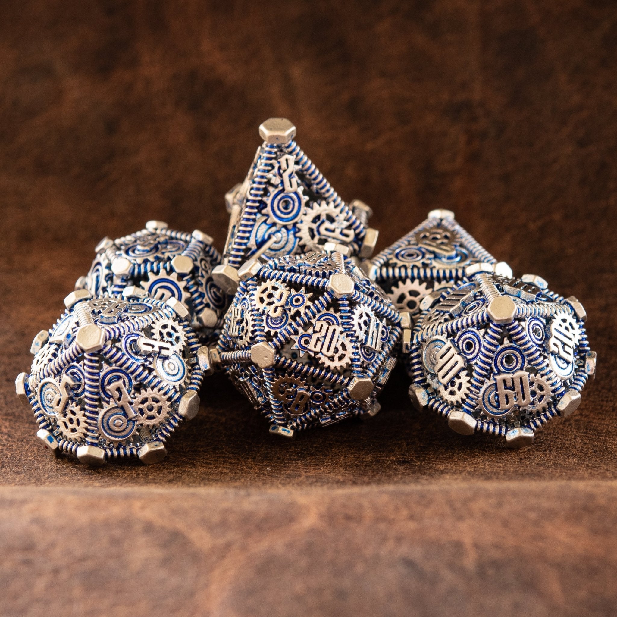 Weird West Wasteland Hollow Metal Dice Set - Blue and Silver - Misty Mountain Gaming - 1