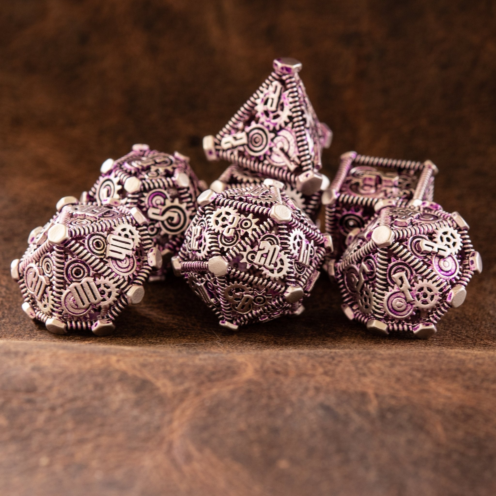 Weird West Wasteland Hollow Metal Dice Set - Purple and Silver - Misty Mountain Gaming - 1