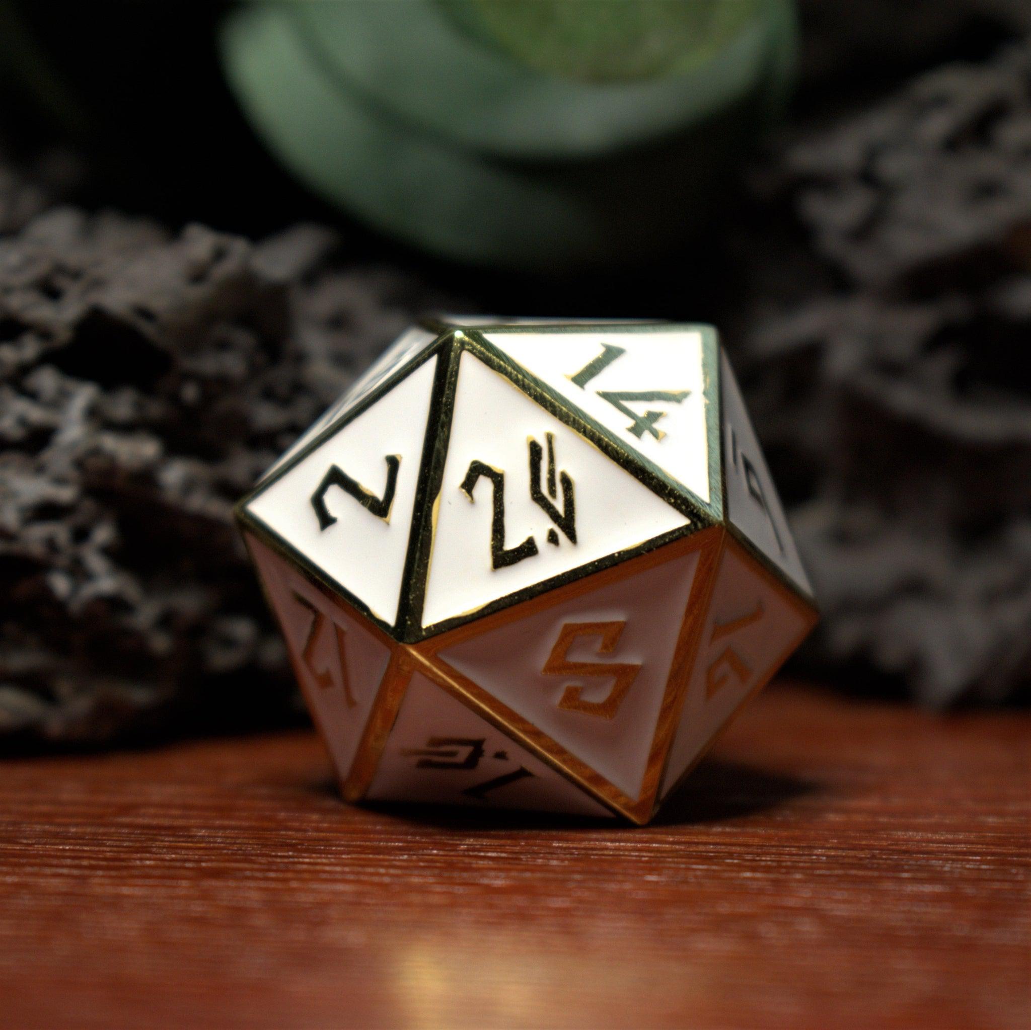 White and Gold Metal 35mm D20 - Misty Mountain Gaming - 2