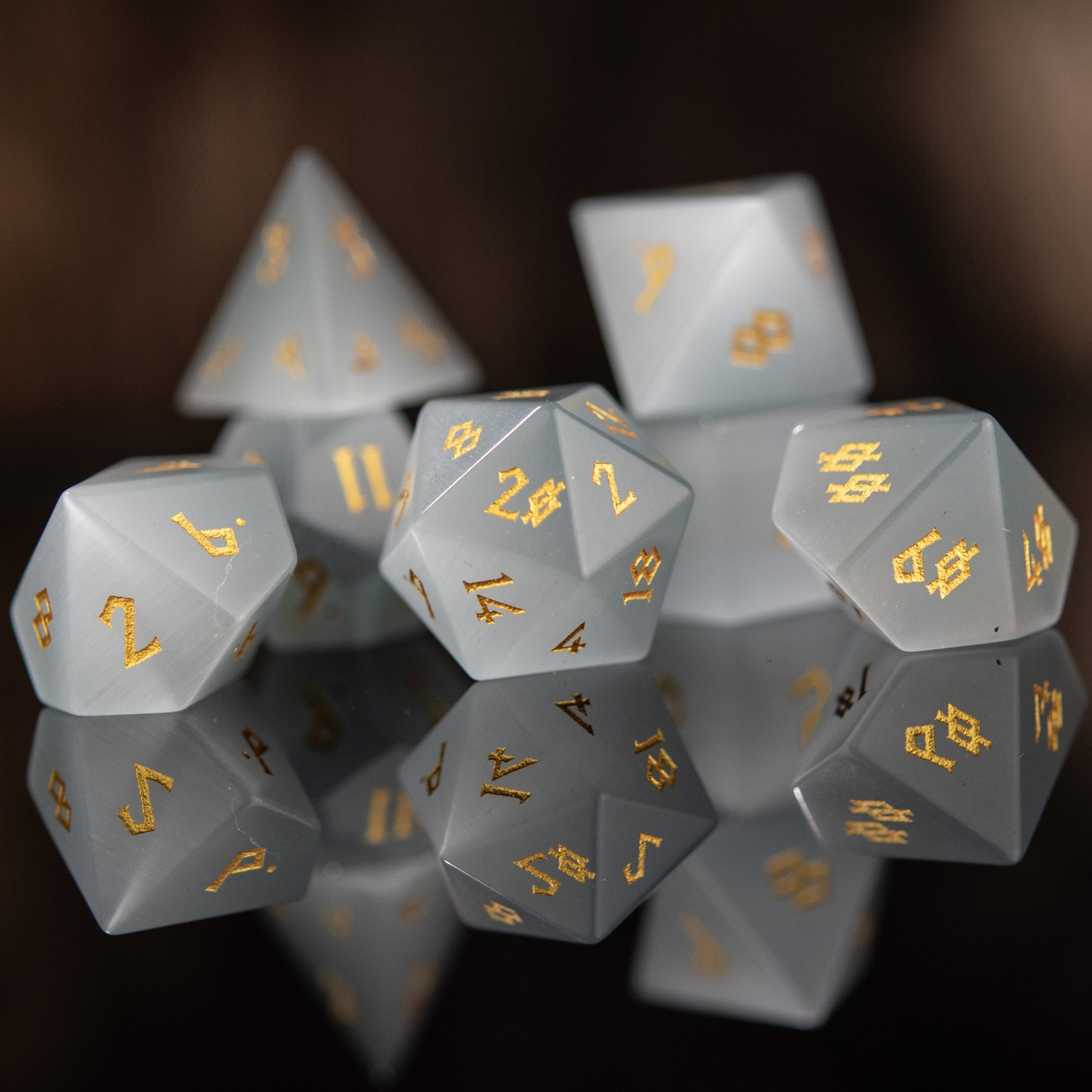 White Cat's Eye Stone Dice Set - Misty Mountain Gaming - 1