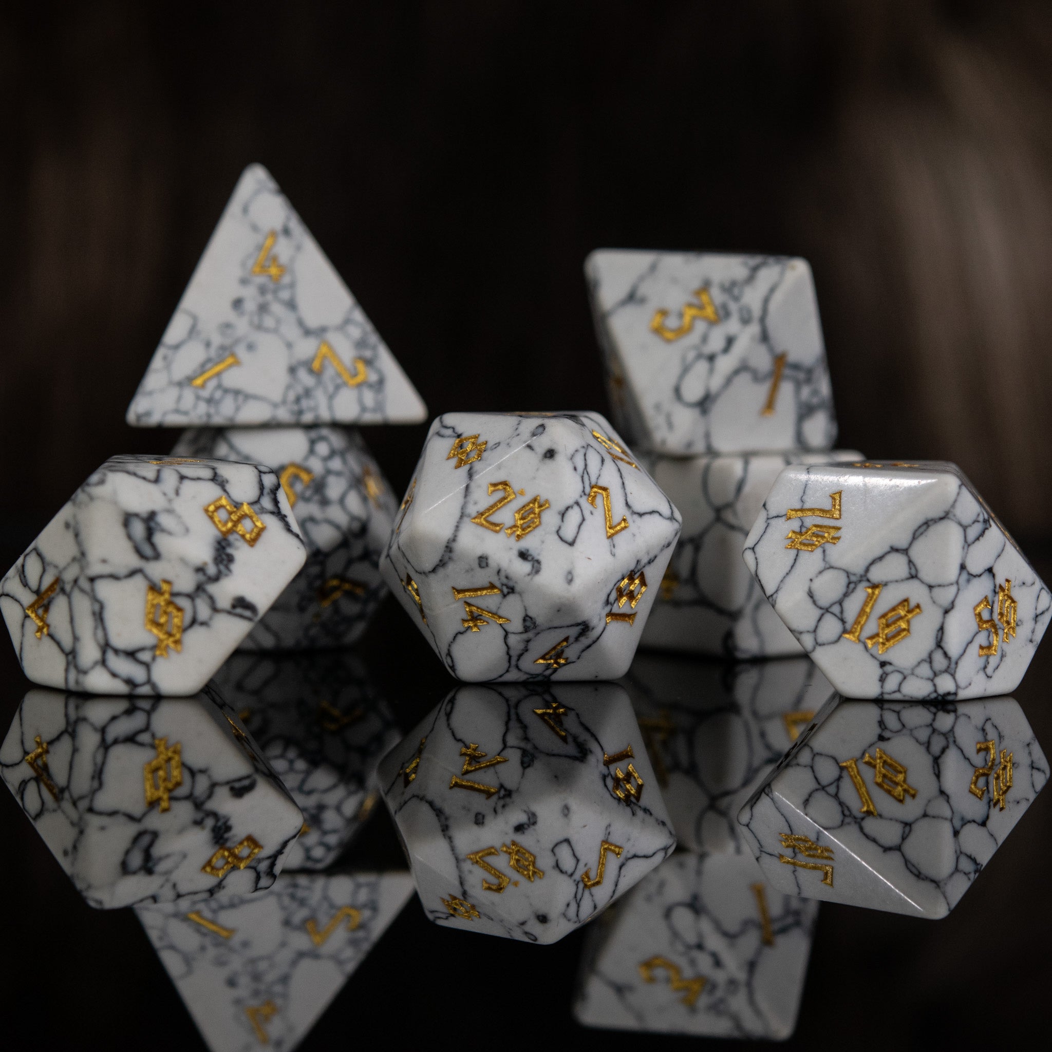 White Howlite Stone Dice Set - Misty Mountain Gaming - 4