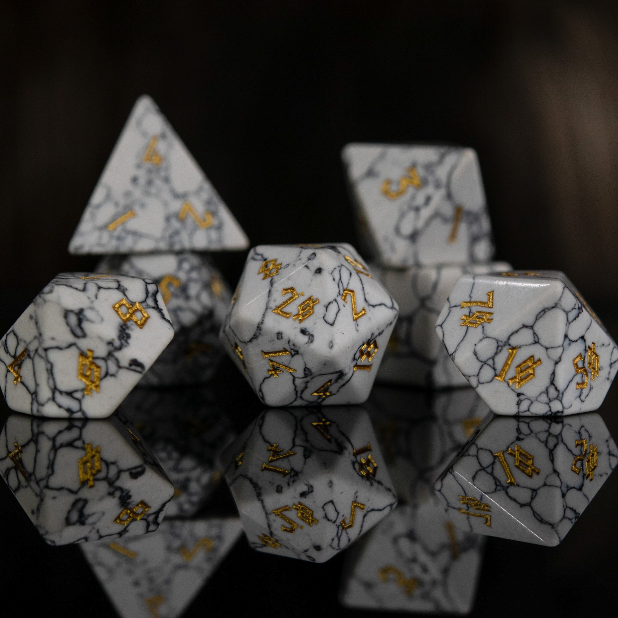 White Howlite Stone Dice Set - Misty Mountain Gaming - 1