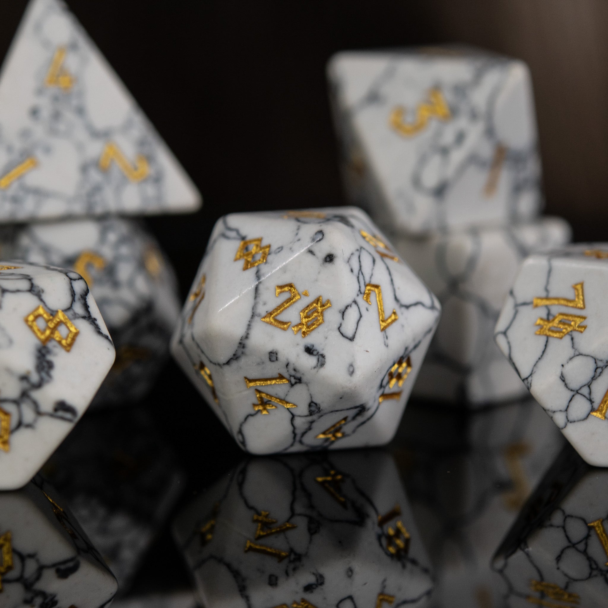 White Howlite Stone Dice Set - Misty Mountain Gaming - 2