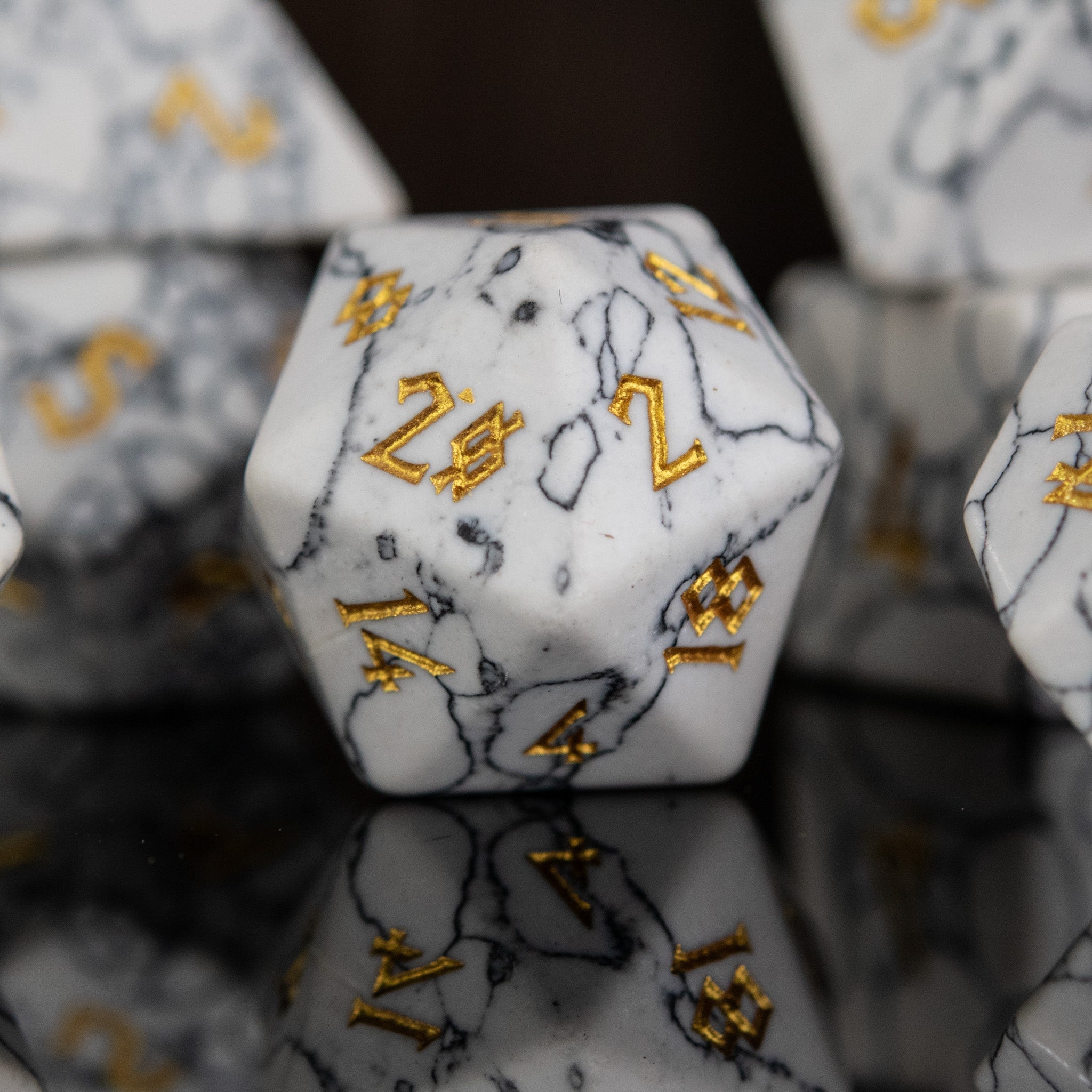 White Howlite Stone Dice Set - Misty Mountain Gaming - 3