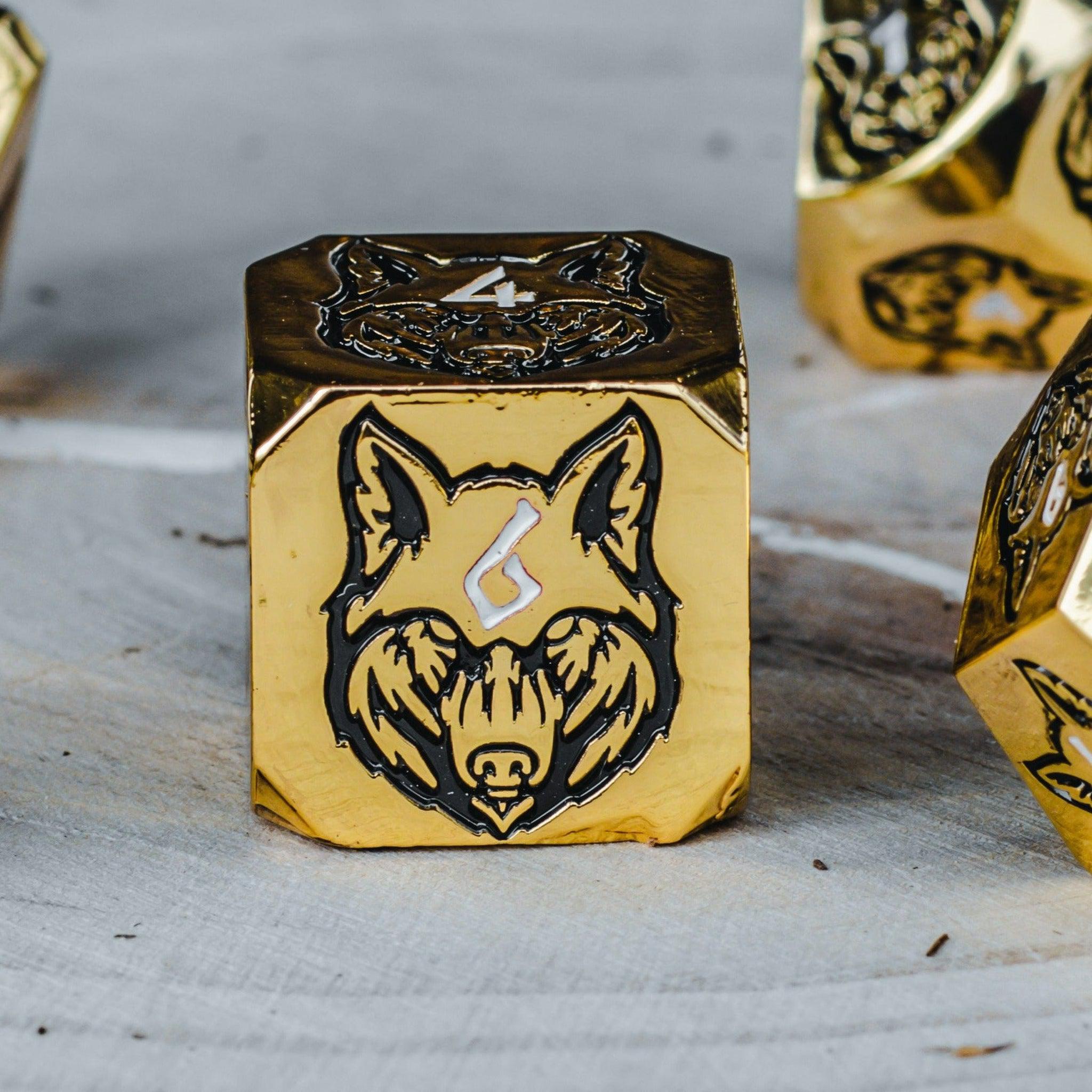 Wolves' Den White, Black, and Gold Metal Dice Set - Misty Mountain Gaming - 2