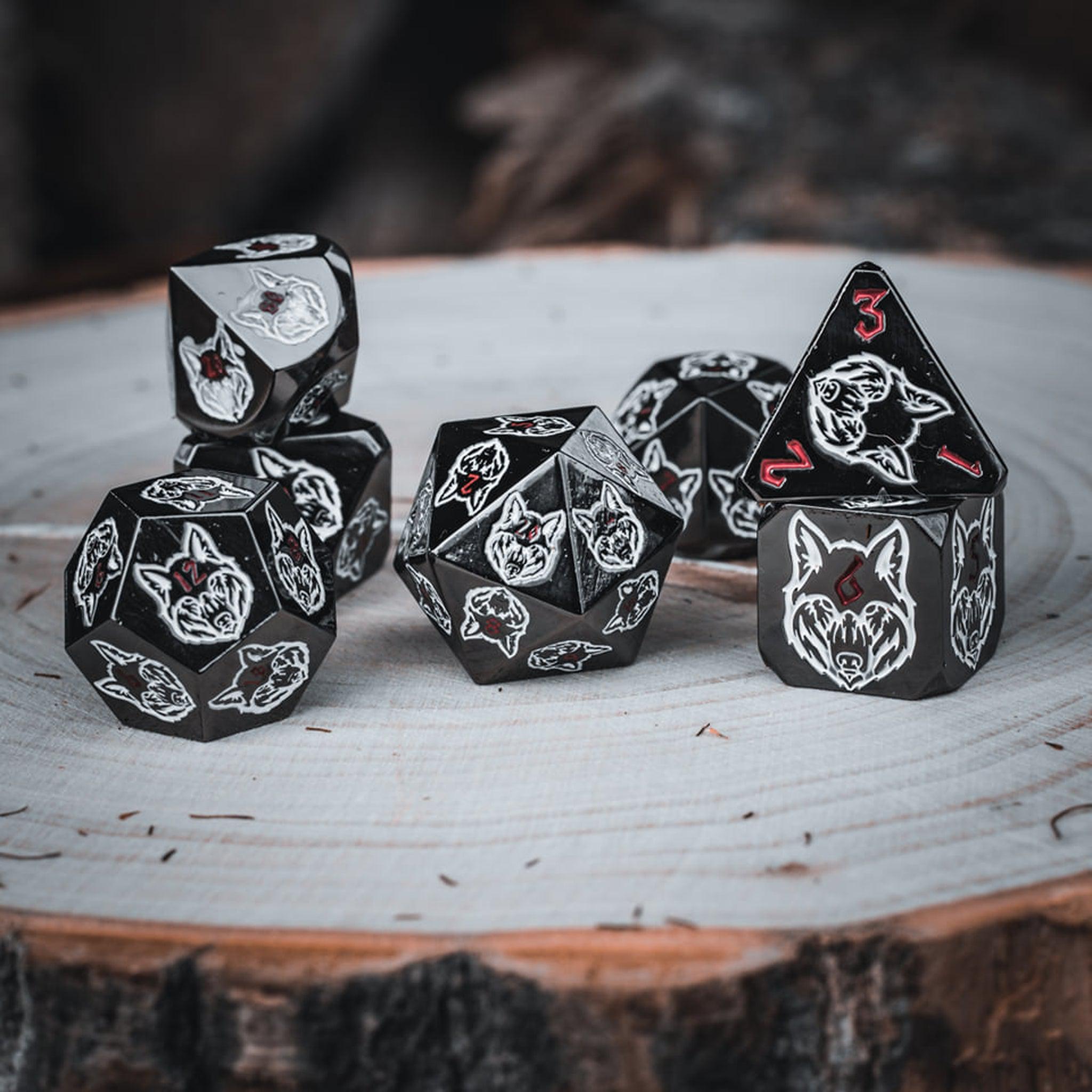 Wolves' Den White, Red, and Black Metal Dice Set - Misty Mountain Gaming - 2