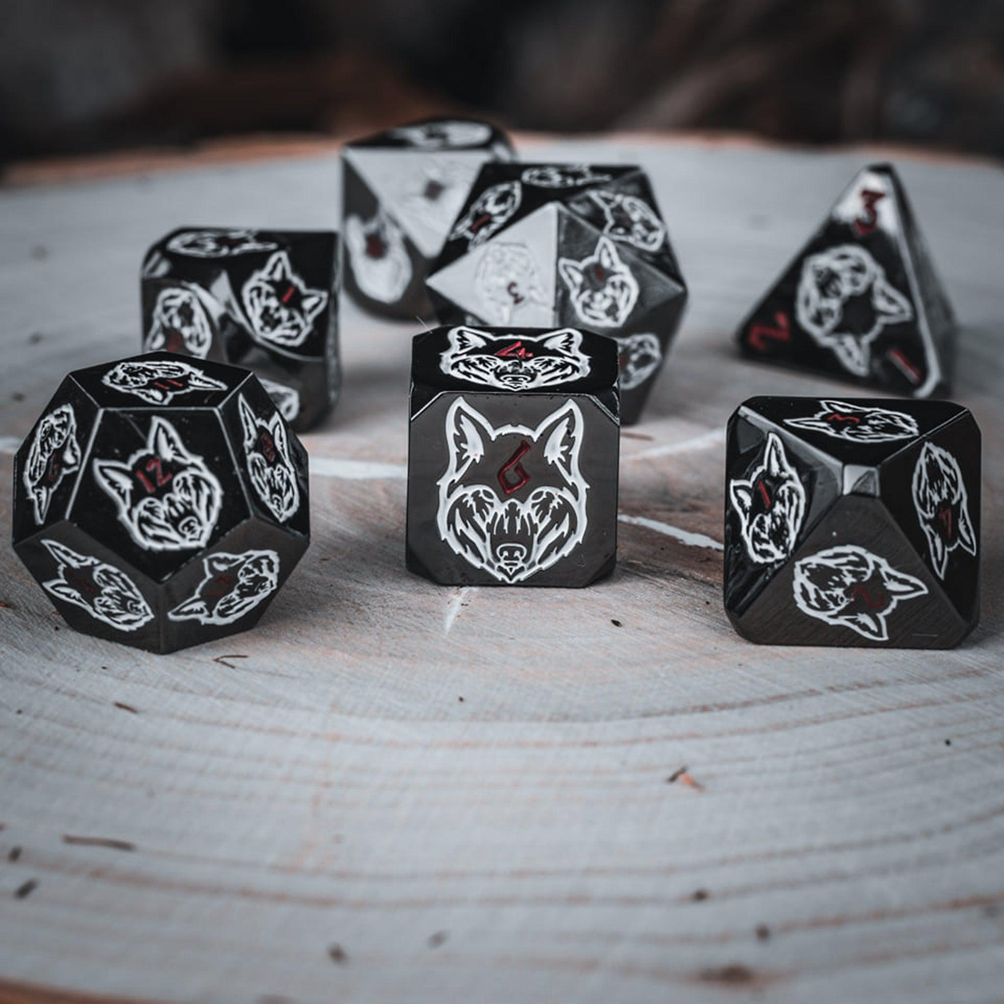 Wolves' Den White, Red, and Black Metal Dice Set - Misty Mountain Gaming - 3