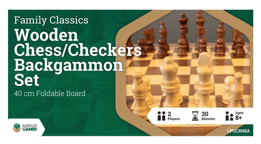Wooden Folding Chess/Checkers/Backgammon Set 40 CM - Let's Play Games - 1