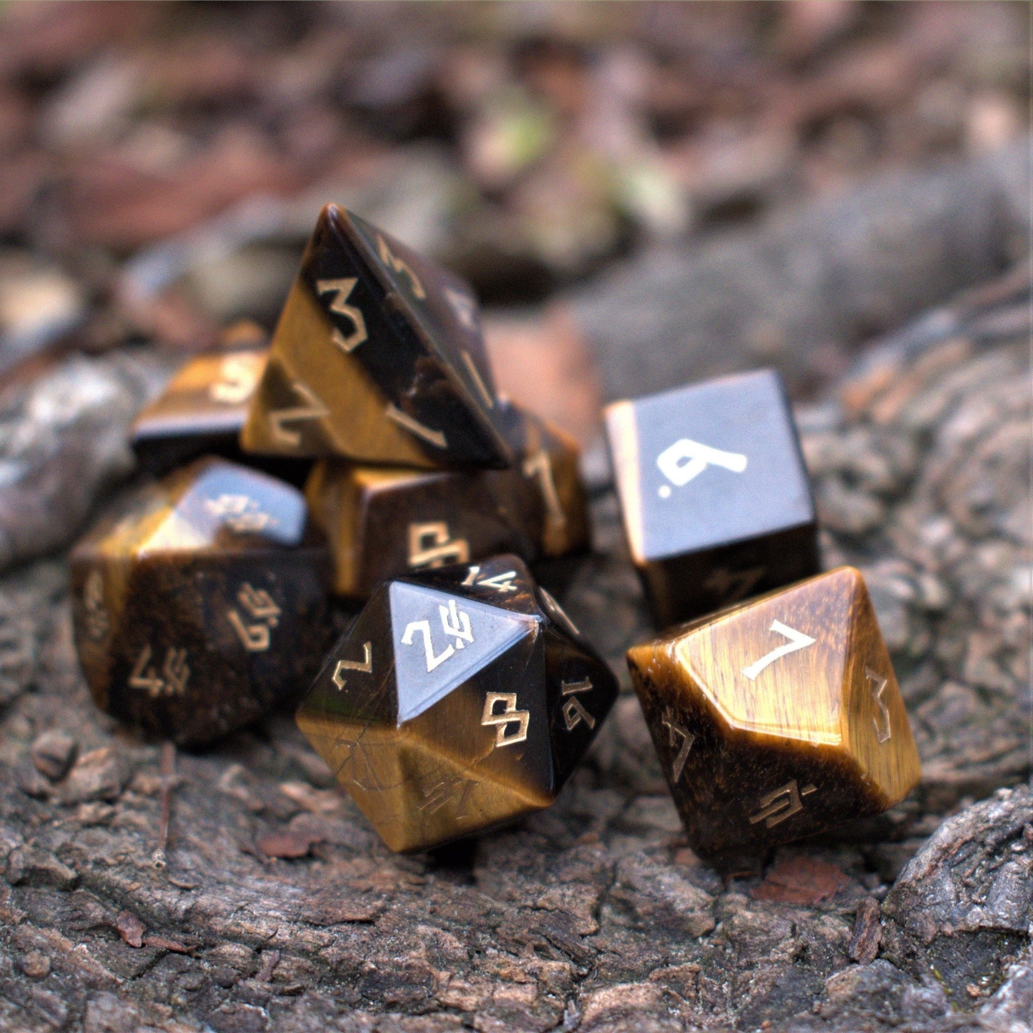 Yellow Tiger's Eye Stone Dice - Misty Mountain Gaming - 1