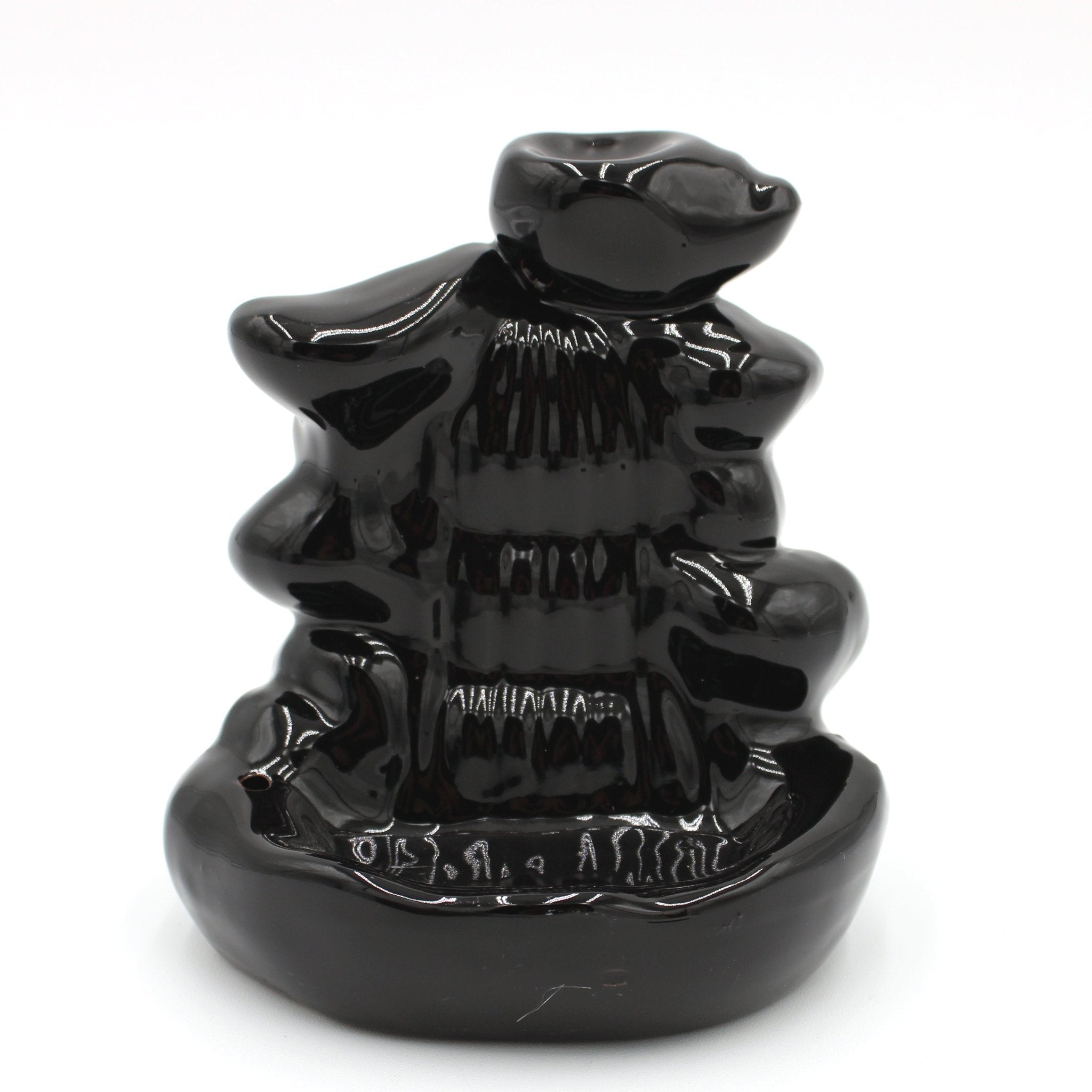 Black Ceramic Wide Steps Back Flow Incense Burner - Fantasy Gifts - 1