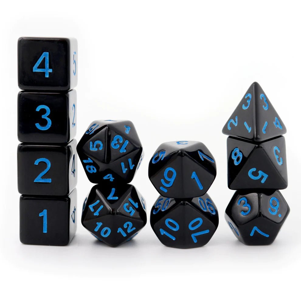 Black Dice with Blue Numbers, 11-Piece Set - Haxtec - 1