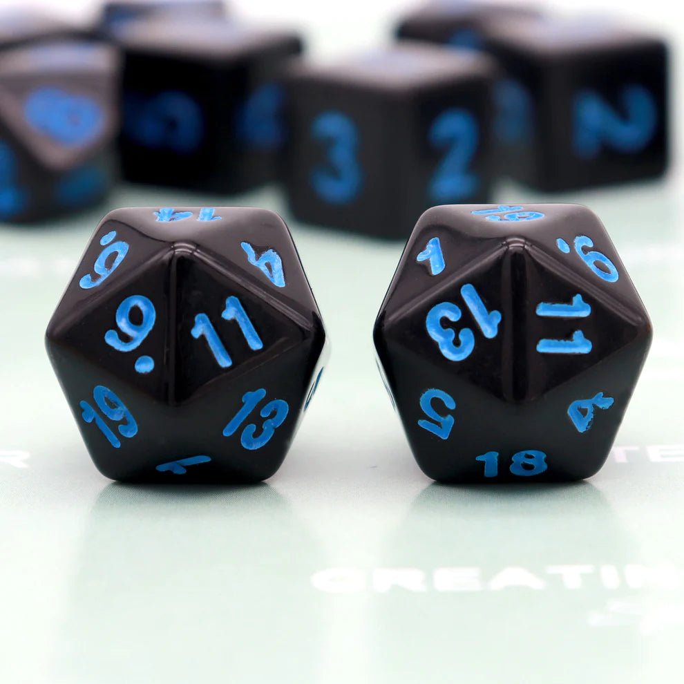 Black Dice with Blue Numbers, 11-Piece Set - Haxtec - 3