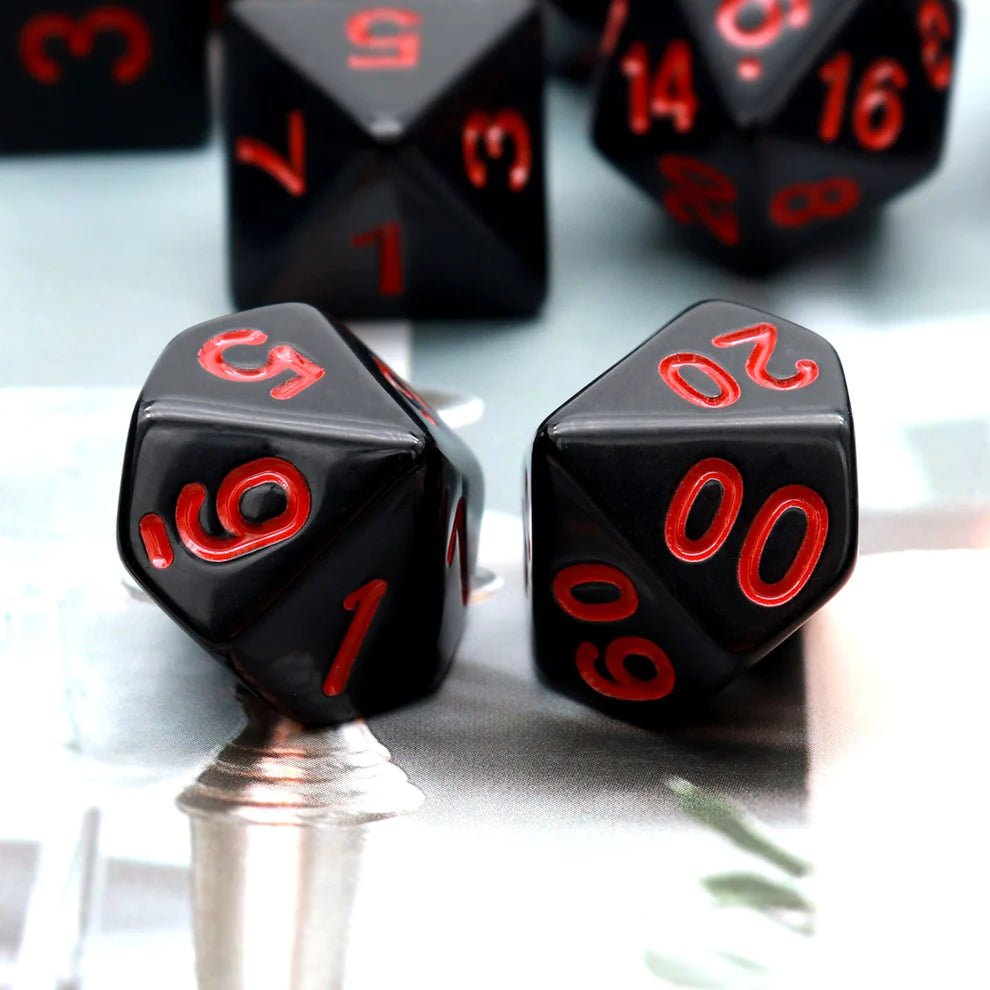 Black Dice with Red Numbers, 11-Piece Set - Haxtec - 3