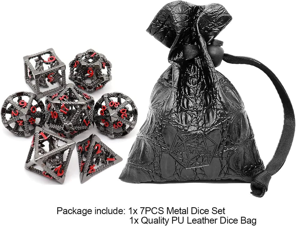 Flying Dragon Hollow Dice Set - Silver Red Numbers - Haxtec - 3