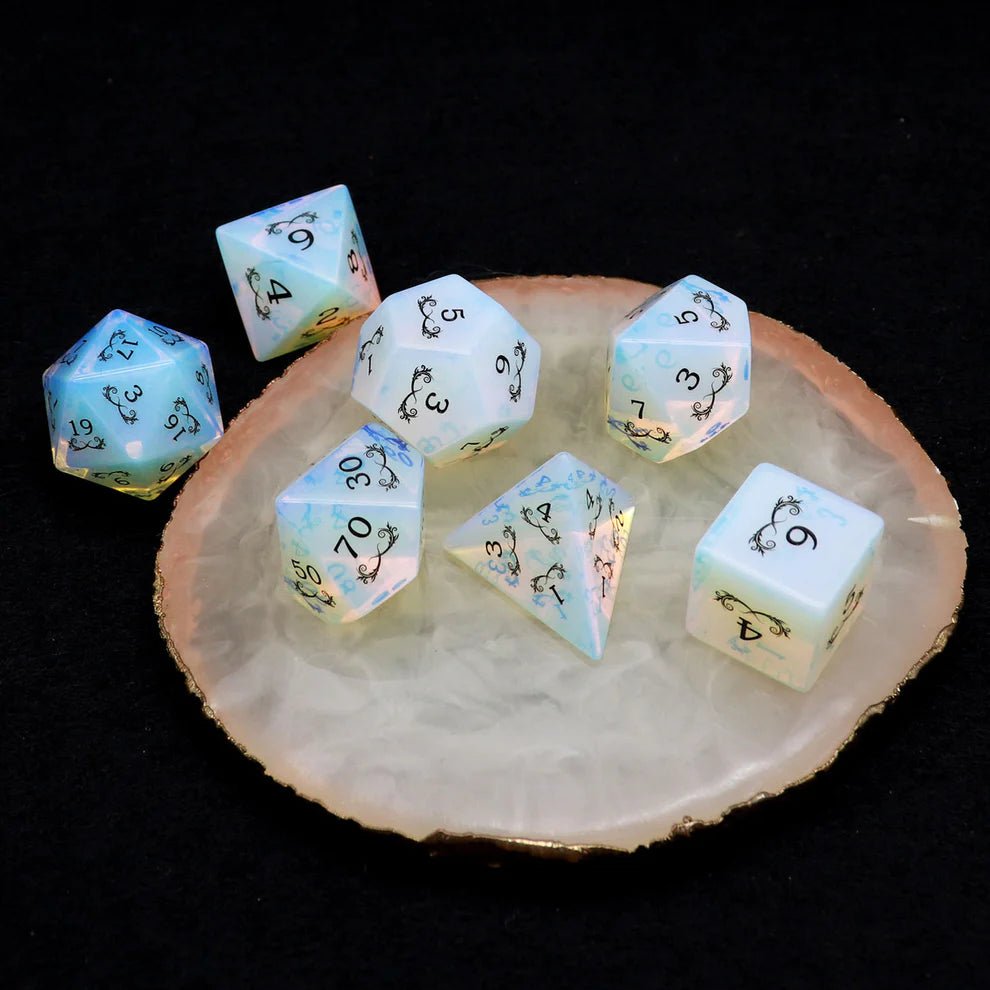 Gemstone: Opal Gold Grass Pattern Dice Set - Haxtec - 3