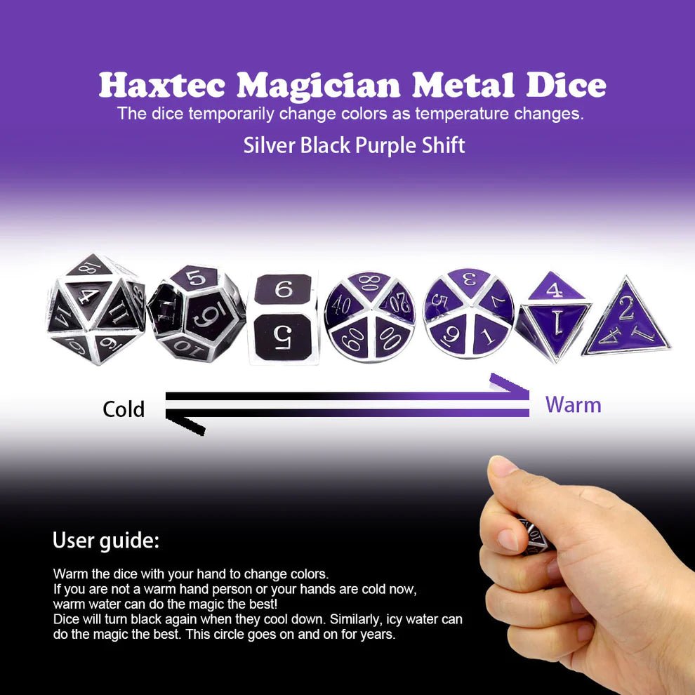 Heat Sensitive Dice Set - Silver Black Purple Shift - Haxtec - 4