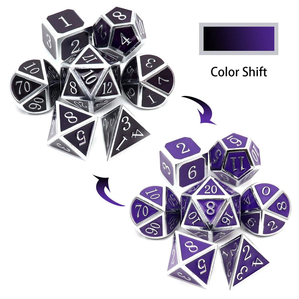 Heat Sensitive Dice Set - Silver Black Purple Shift - Haxtec - 1