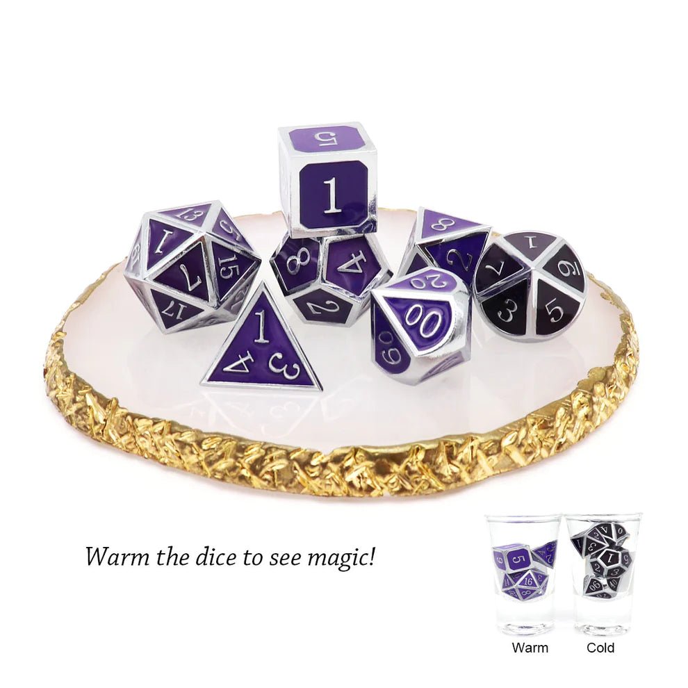 Heat Sensitive Dice Set - Silver Black Purple Shift - Haxtec - 3