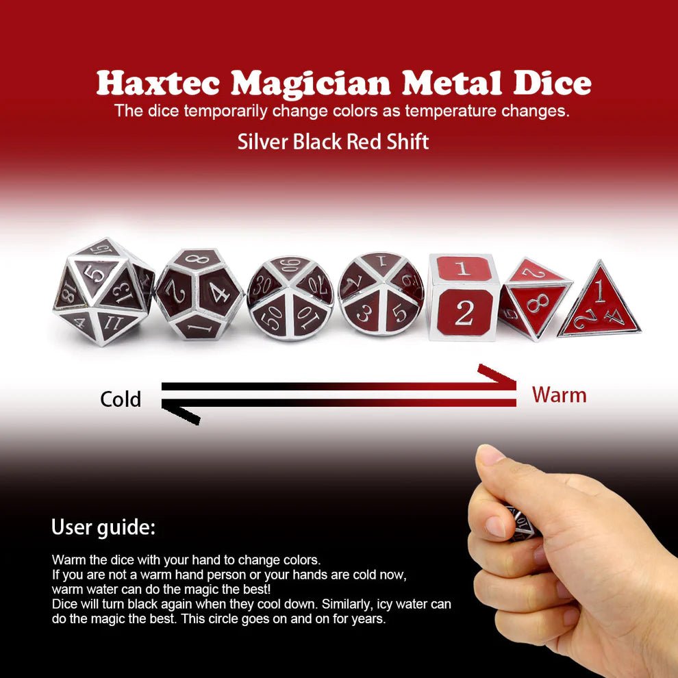 Heat Sensitive Dice Set - Silver Black Red Shift - Haxtec - 4