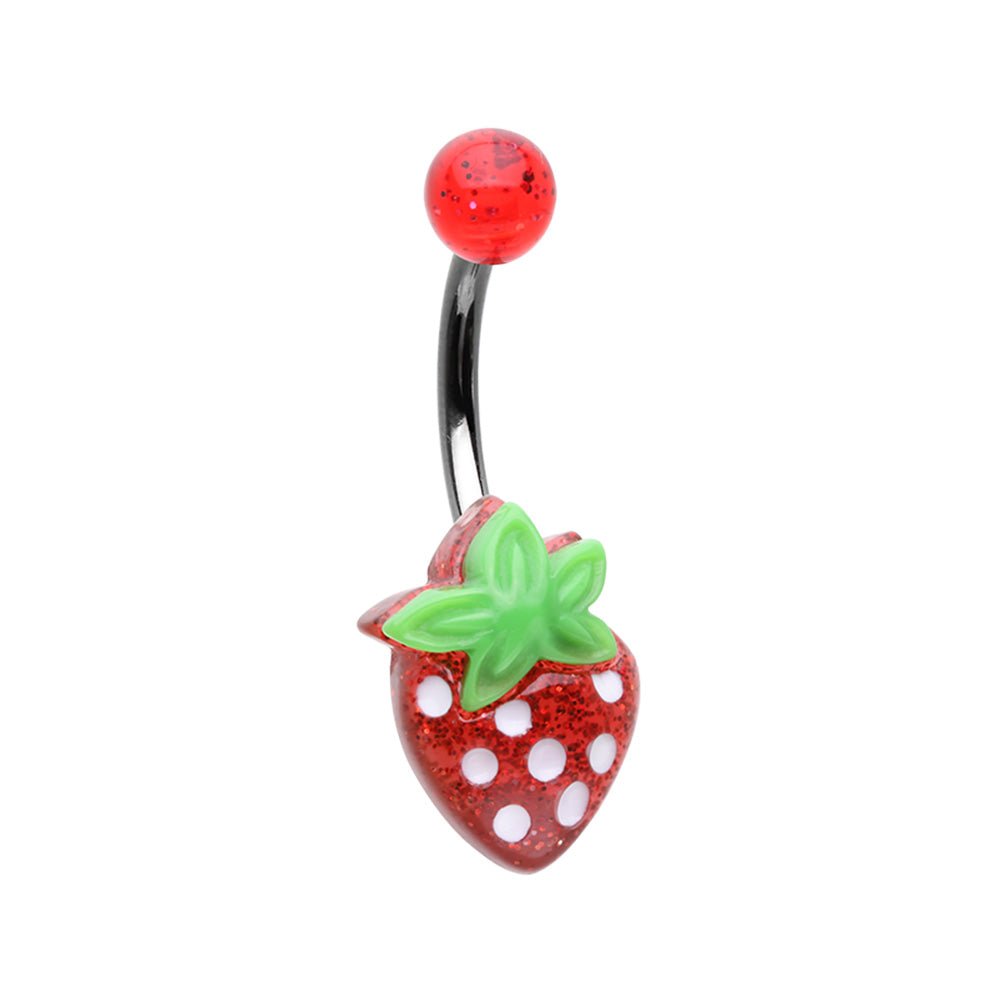 Kawaii Glitter Strawberry Belly Button Ring - Halftone - 1