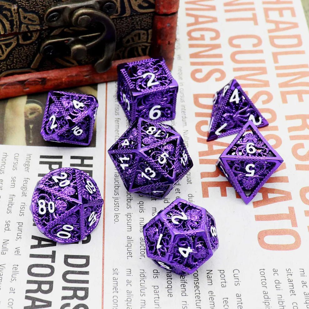 Kraken: Hollow Metal Dice Set, Purple White Numbers - Haxtec - 2