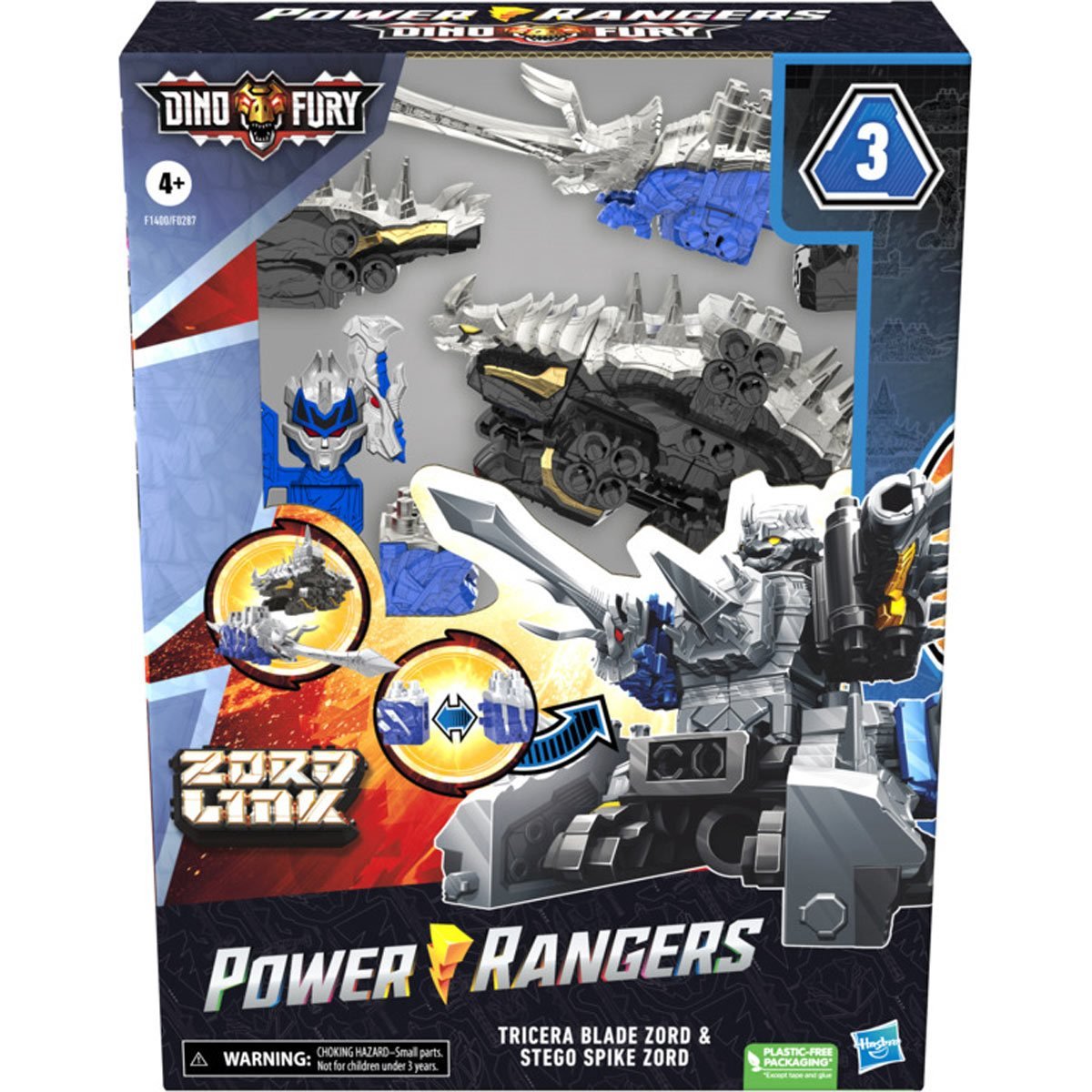 Power Rangers Dino Fury Tricera Blade and Stego Spike Zord Set - Hasbro - 4