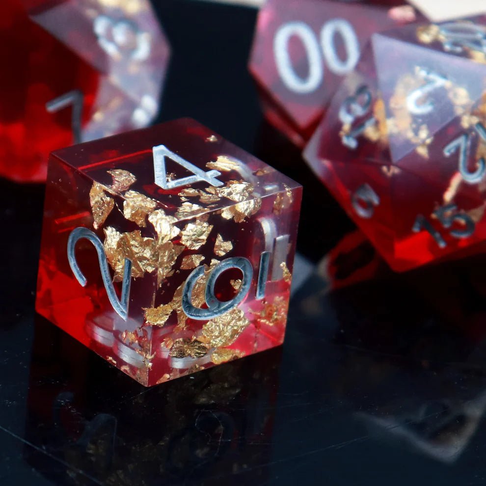 Sharp Edge: Red Clear Gold Foil Dice Set - Haxtec - 2