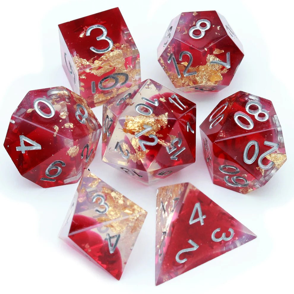 Sharp Edge: Red Clear Gold Foil Dice Set - Haxtec - 1